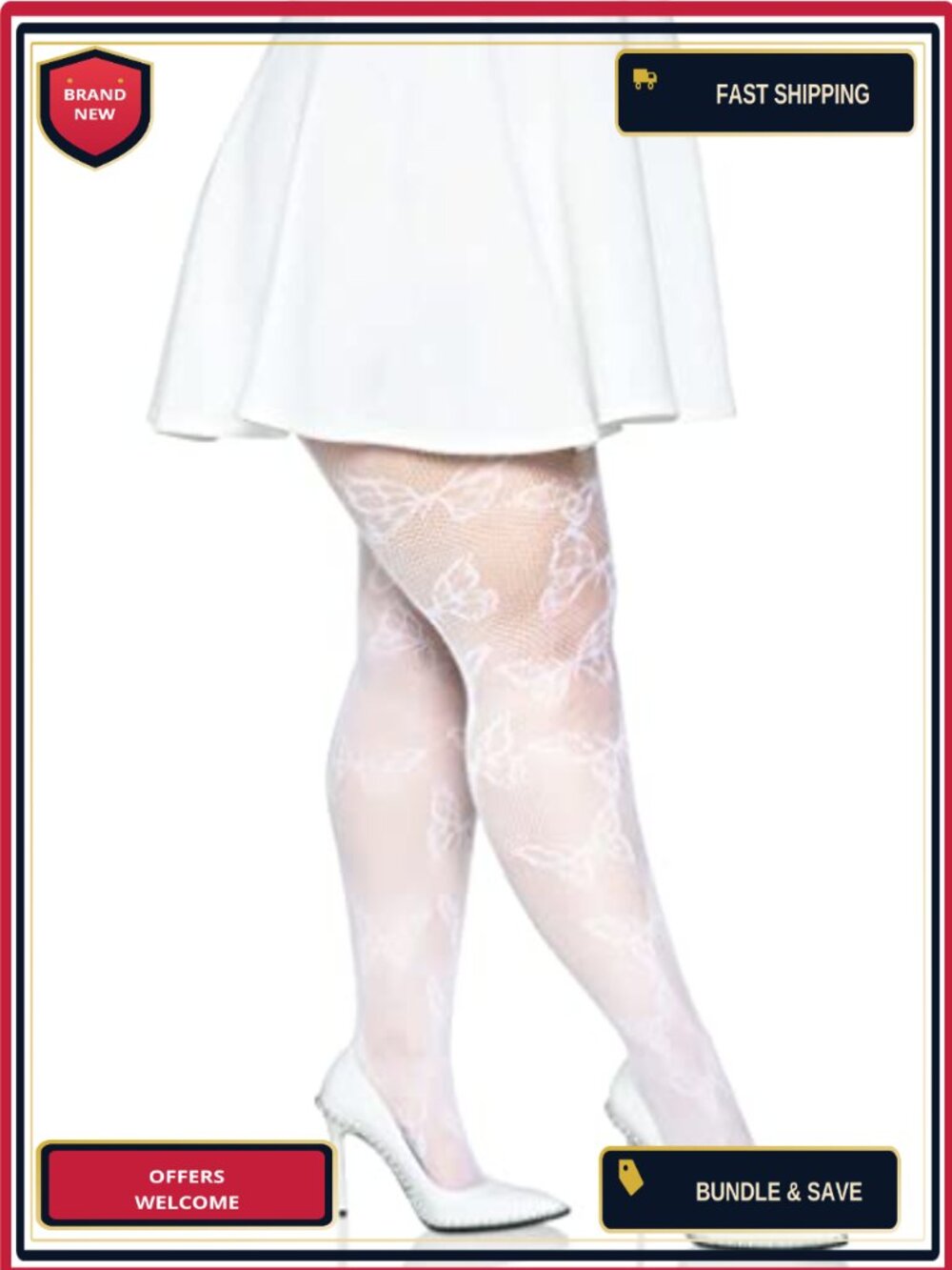 Patterned Fishnet Tights with Butterfly Design - Picture 2 of 4